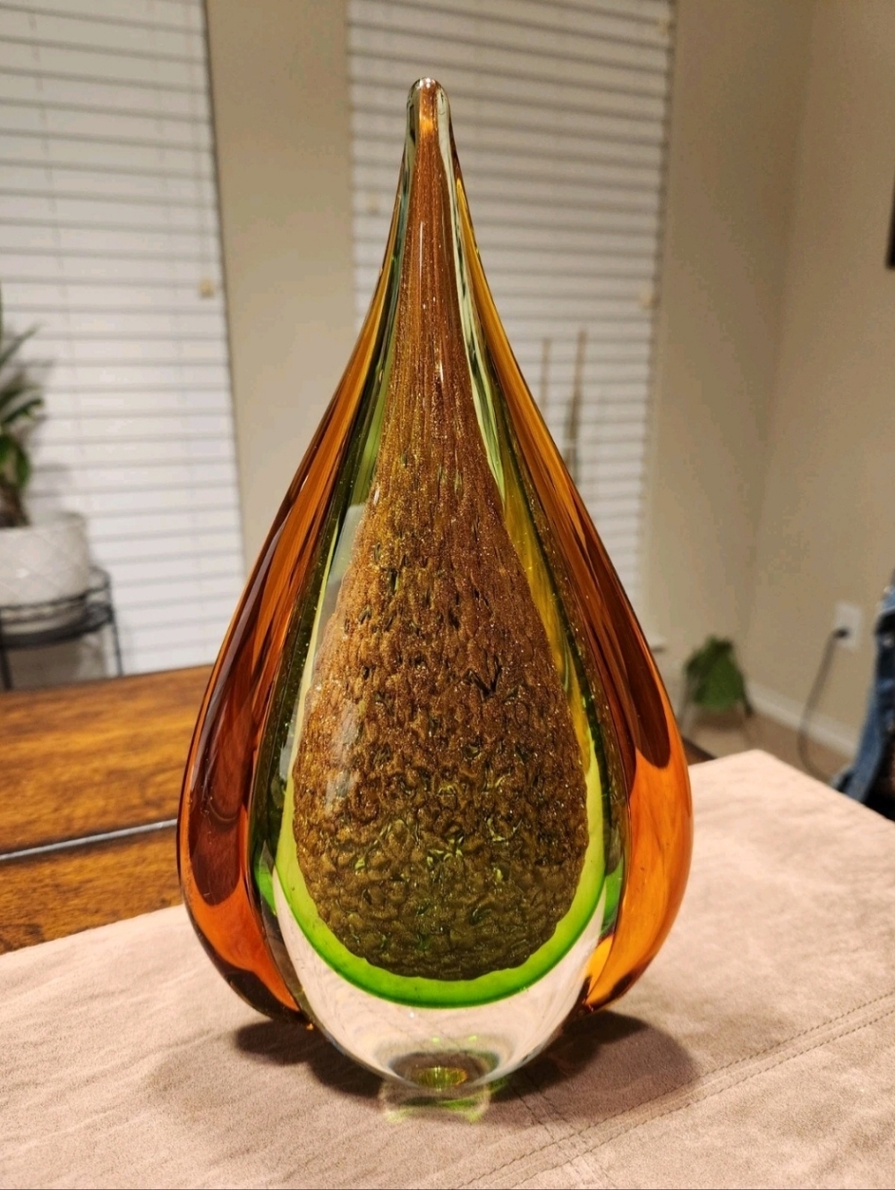 Murano-Sommerso 11.5" Teardrop Sculpture – Gold Aventurine & Bullicante